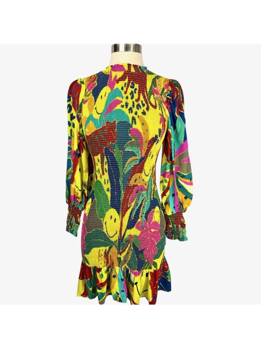 FARM Rio Smiley Leopards Jungle Mini Dress Womens P Multicolor Long Sleeve - Picture 8 of 16